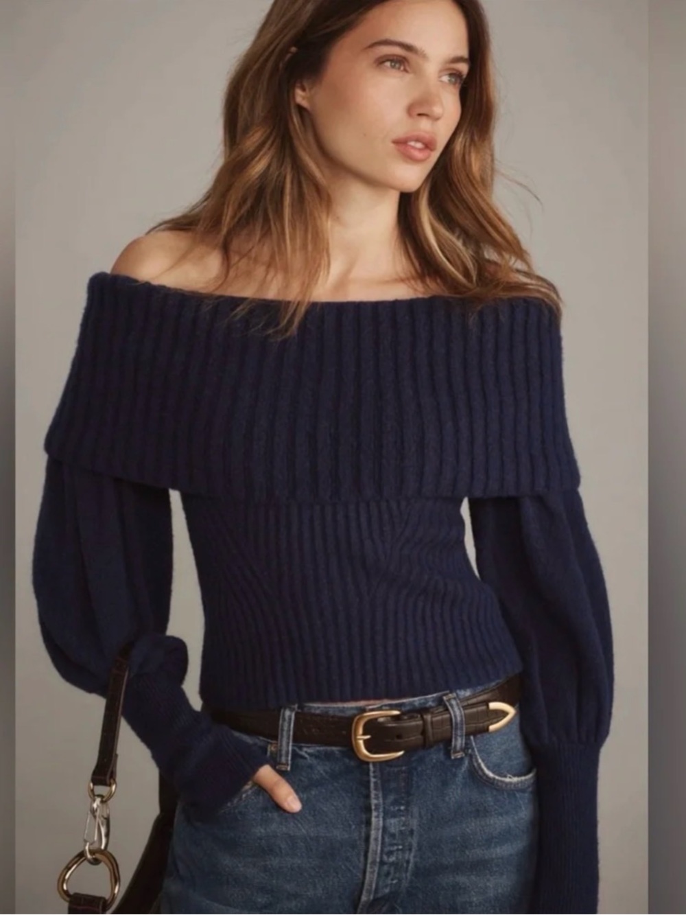 Anthropologie Tessa Sweater Navy Off-the-Shoulder size S/P  NWT  ***$128 MSRP***